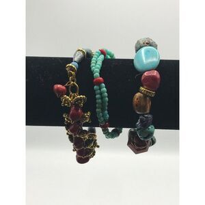 Boho Ethnic Tribal faux blue,red,turquoise browns,gold tone set of 3